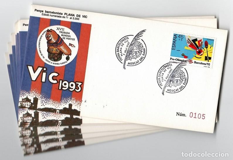 Timbres: Bar&ccedil;a: 15 Sobres con Tarjeta - XVII Trobada Penyes 1993 - Penya Barcelonista Plana de Vic