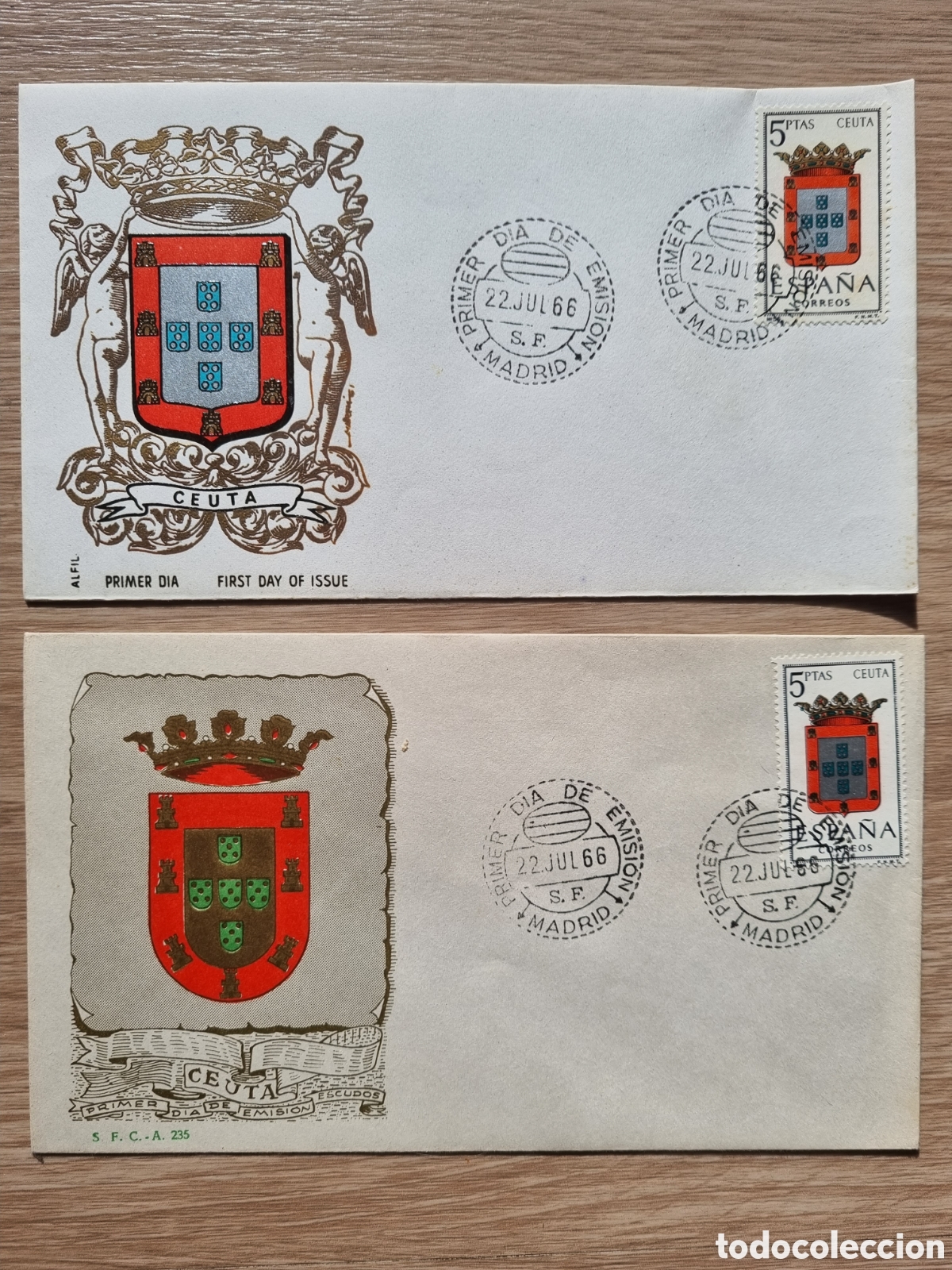 Timbres: Ceuta. 1r dia de Circulaci&oacute;n/Emisi&oacute;n. 2 sobres. Matasellos especial. 1966. Dise&ntilde;o e historia.