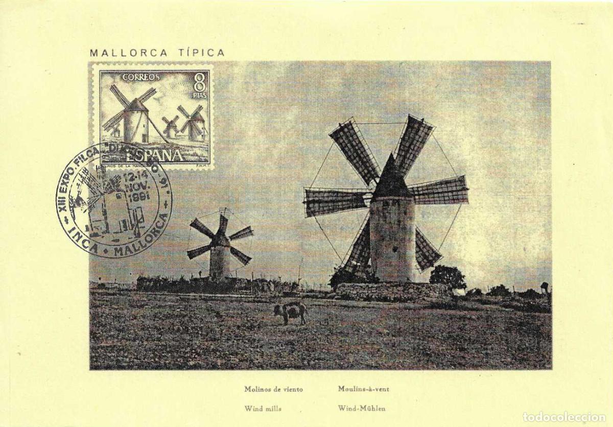 Sellos: MOLINOS DE VIENTO XIII EXPOSICION DIJOUS BO, INCA BALEARES 1991. MATASELLOS RARO SOPORTE VER REVERSO