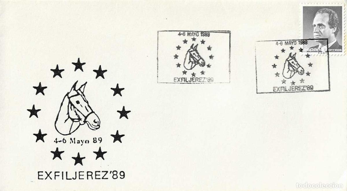 Sellos: CABALLOS FERIA DEL CABALLO DEDICADA AL CONSEJO DE EUROPA, JEREZ (CADIZ) 1989. MATASELLOS RARO SOBRE