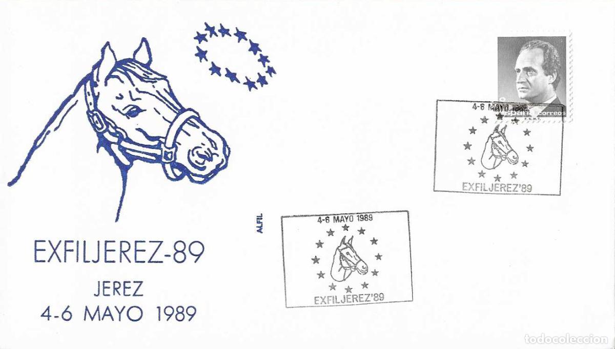 Sellos: CABALLOS FERIA DEL CABALLO DEDICADA AL CONSEJO DE EUROPA, JEREZ (CADIZ) 1989. MATASELLOS SOBRE ALFIL