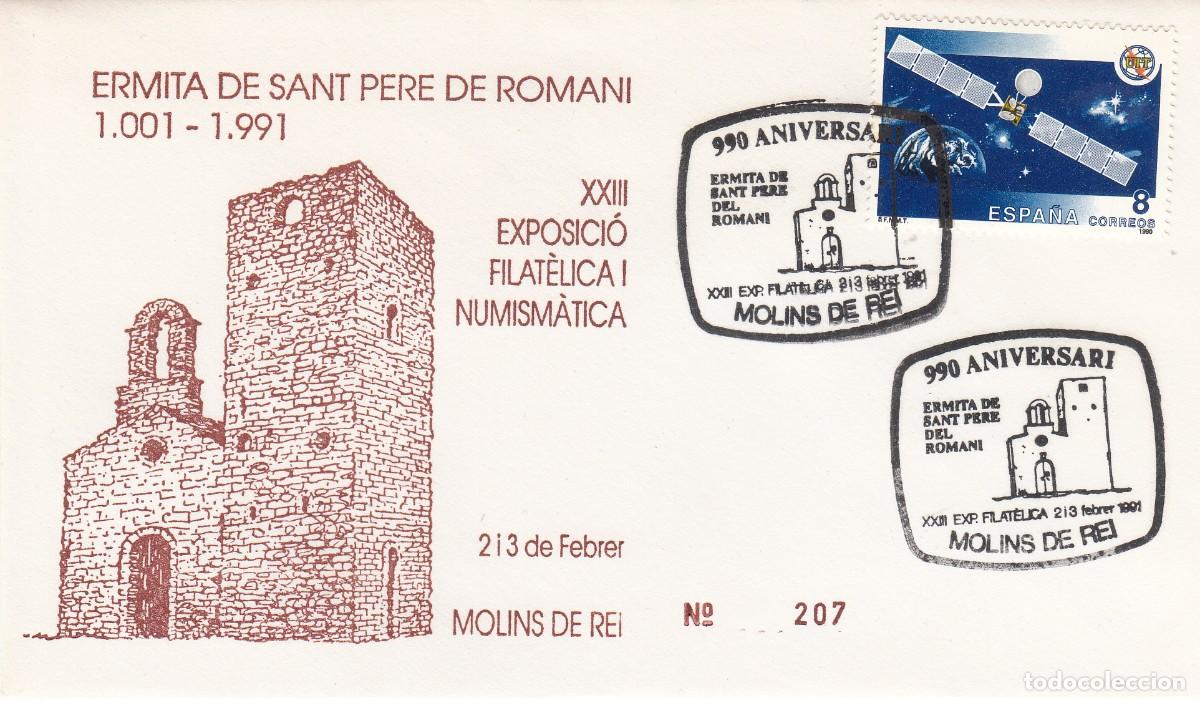 Sellos: MATASELLOS 990 ANIVERSARI ERMITA DE SANT PERE DE ROMANI - MOLINS DE REI - 1991