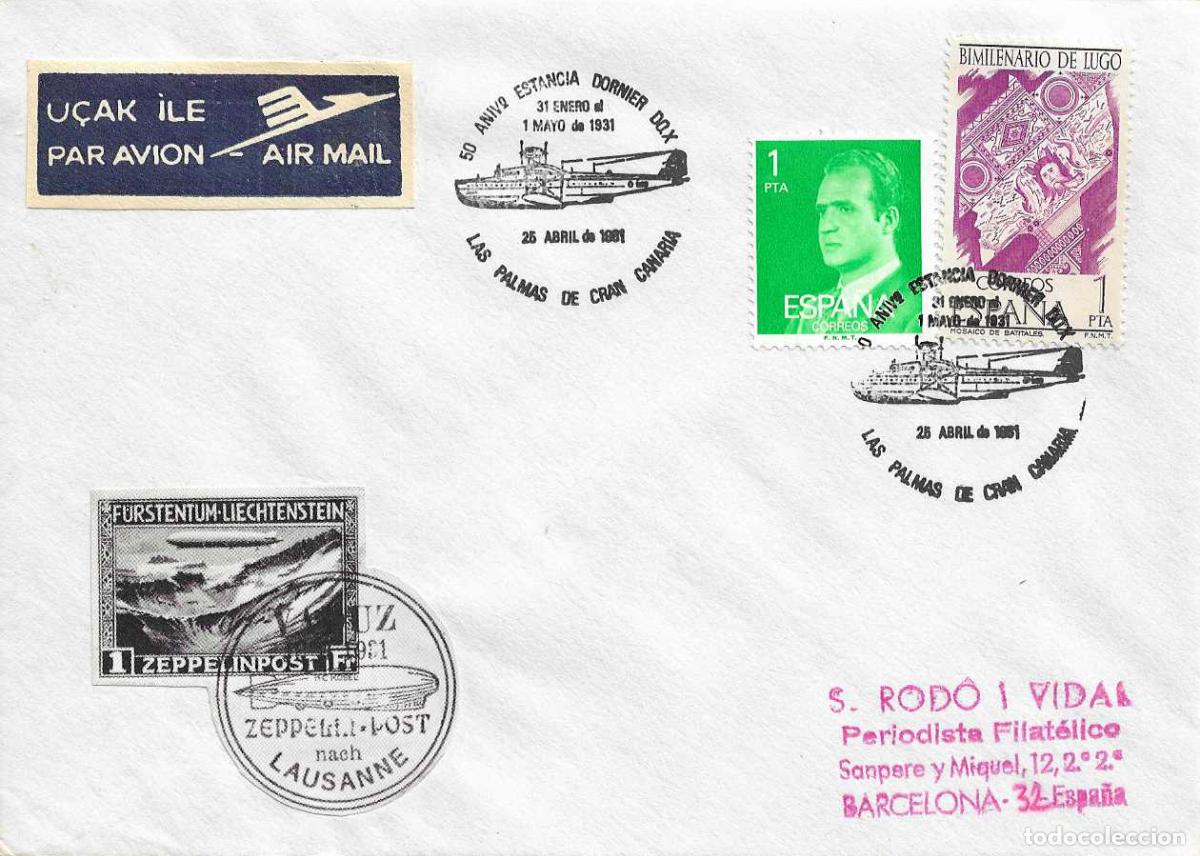 Sellos: AVIACION HIDROAVION DORNIER DO.X 50 ANIVERSARIO LAS PALMAS (CANARIAS) 1981 MATASELLOS RARO SOBRE VER