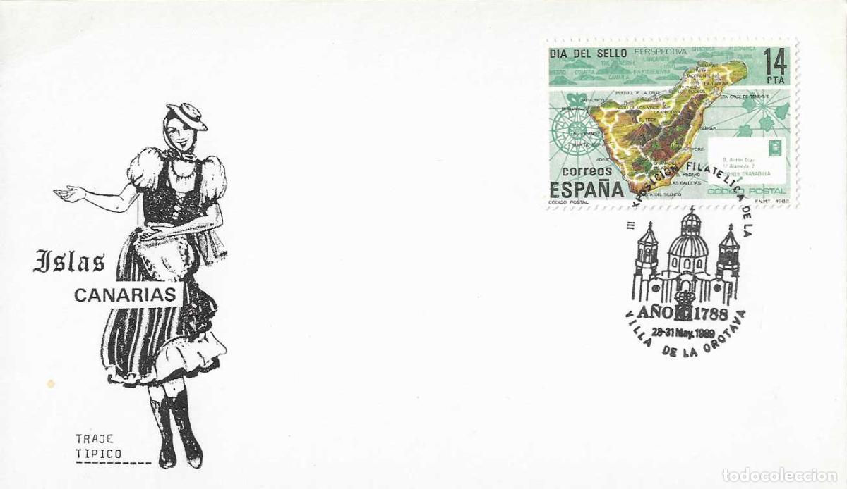 Sellos: IGLESIA DE LA CONCEPCION A&Ntilde;O 1788, LA OROTAVA (CANARIAS) 1989. RARO MATASELLOS EN TARJETA ILUSTRADA