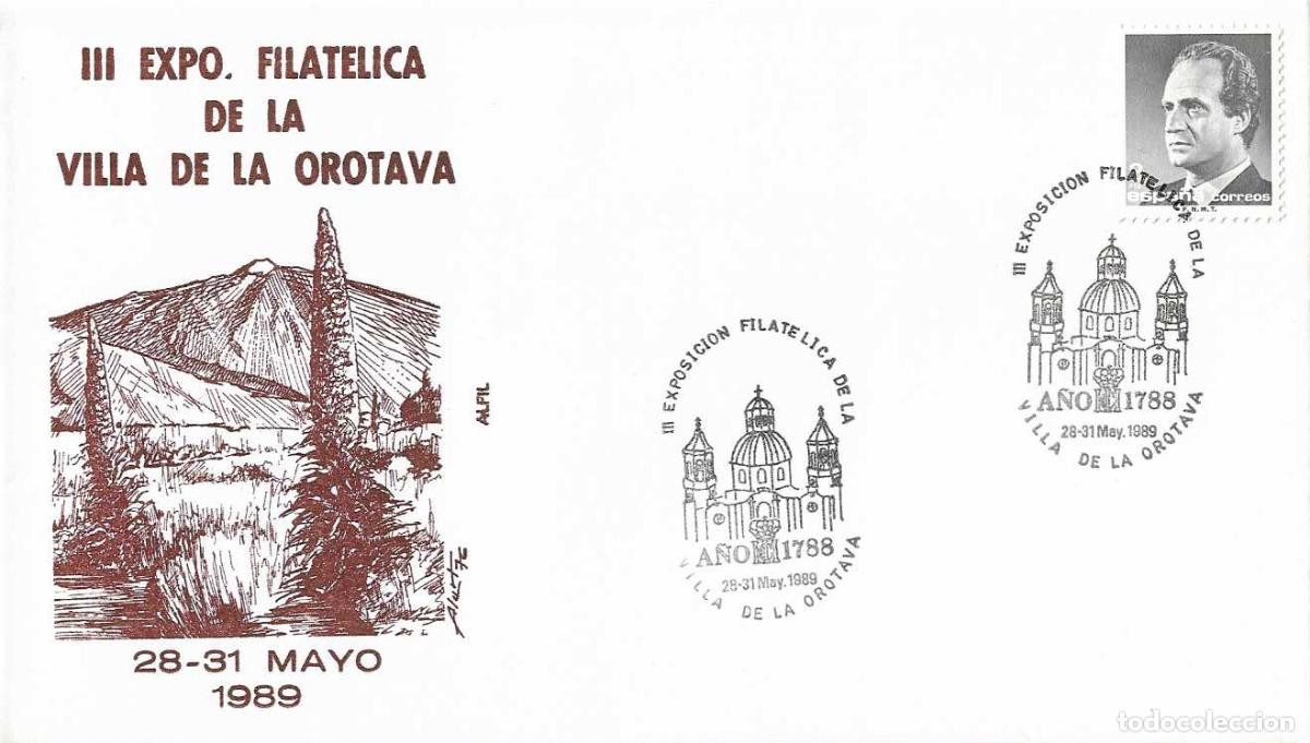 Sellos: IGLESIA DE LA CONCEPCION A&Ntilde;O 1788, LA OROTAVA (CANARIAS) 1989. RARO MATASELLOS EN SOBRE DE ALFIL