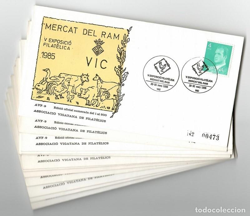 Timbres: 13 Sobres Vic 1985 / V Exposici&oacute; filat&egrave;lica Mercat del Ram - Associaci&oacute; vigatana de filat&egrave;lics