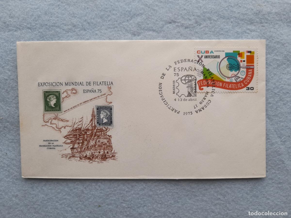 Timbres: Sobre Circulado Exposici&oacute;n Mundial de Filatelia Espa&ntilde;a 75. Madrid.
