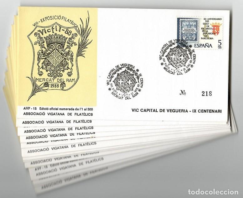 Timbres: Lote 21 Sobres Primer D&iacute;a Vic 1988 - Vicfil 88 - IX Centenario Mercat del Ram - Matasellos Especial