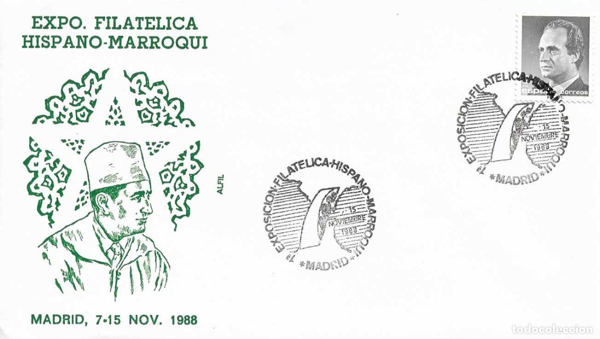 Sellos: I EXPOSICION FILATELICA HISPANO-MARROQUI, MADRID 1988 MATASELLOS EN SOBRE DE ALFIL BONITO Y RARO ASI