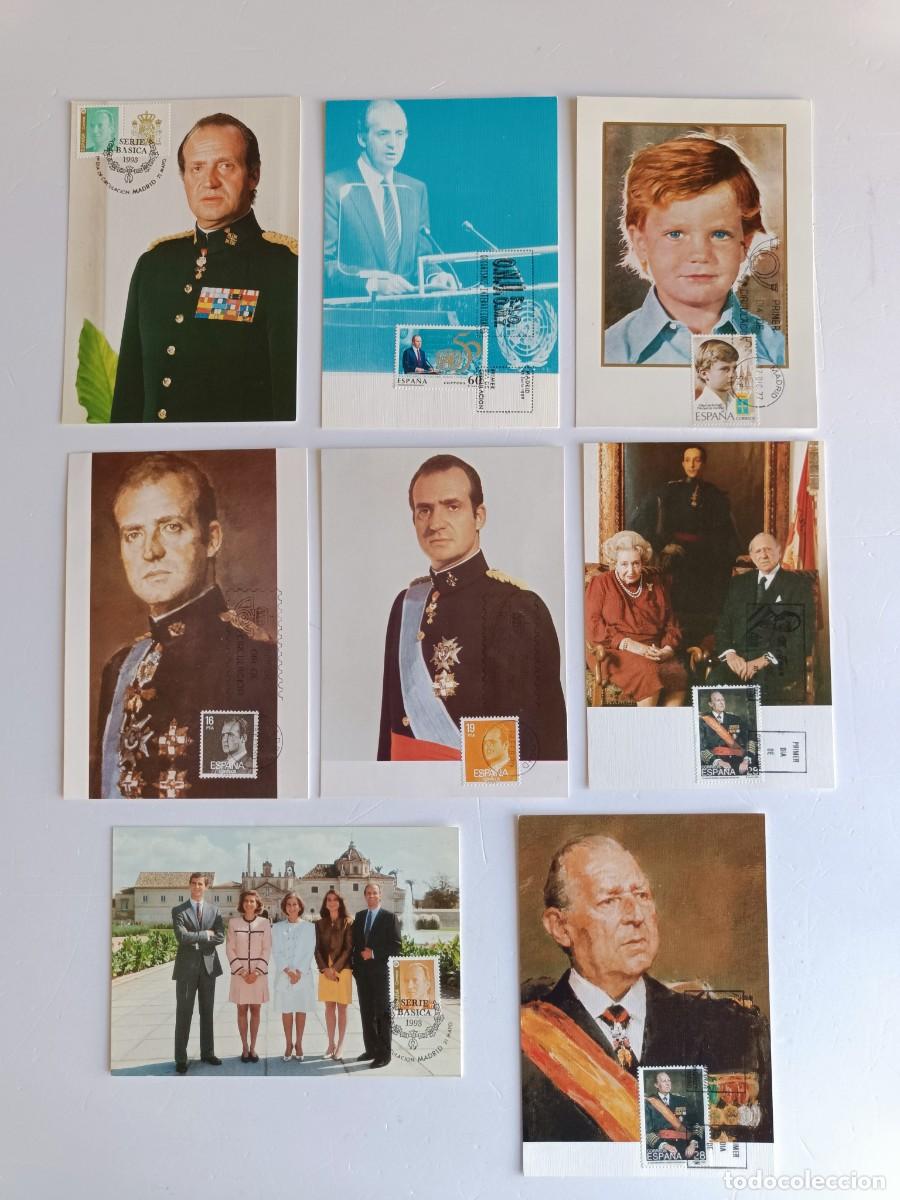 Sellos: 8 MAXIMAS TEMATICA MONARQUIA CON DIFERENTES MATASELLOS PRIMER DIA DE CIRCULACI&Oacute;N