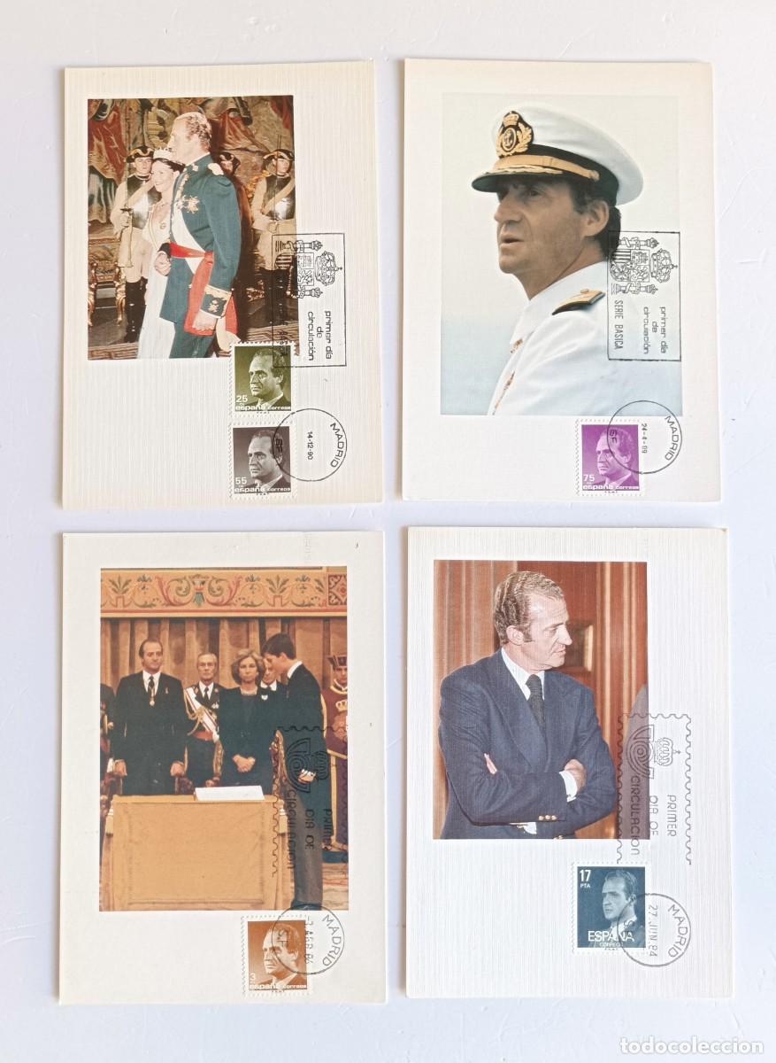 Sellos: 4 MAXIMAS TEMATICA MONARQUIA CON MATASELLOS PRIMER DIA DE CIRCULACI&Oacute;N - SERIE BASICA