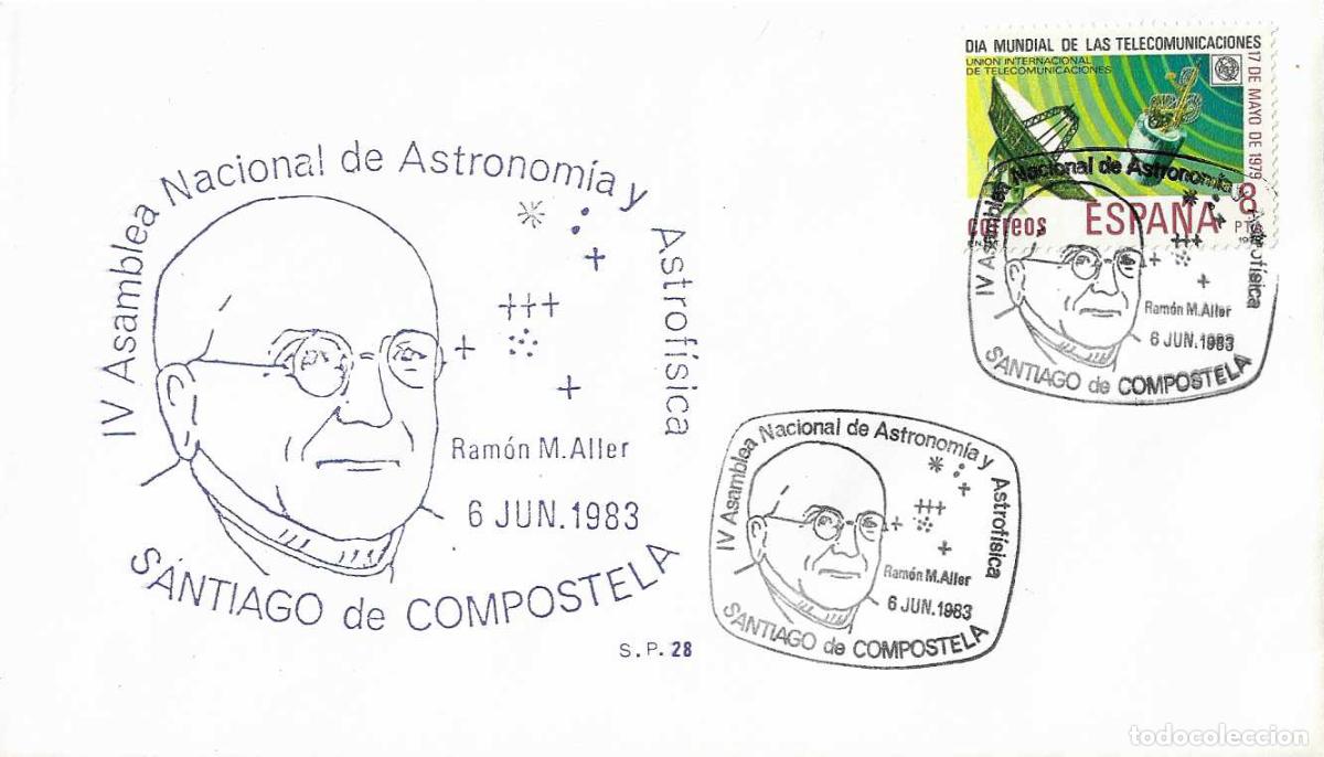 Sellos: RAMON M ALLER ASTRONOMIA ASTROFISICA ASAMBLEA, SANTIAGO DE COMPOSTELA CORU&Ntilde;A 1983. MATASELLOS SOBRE