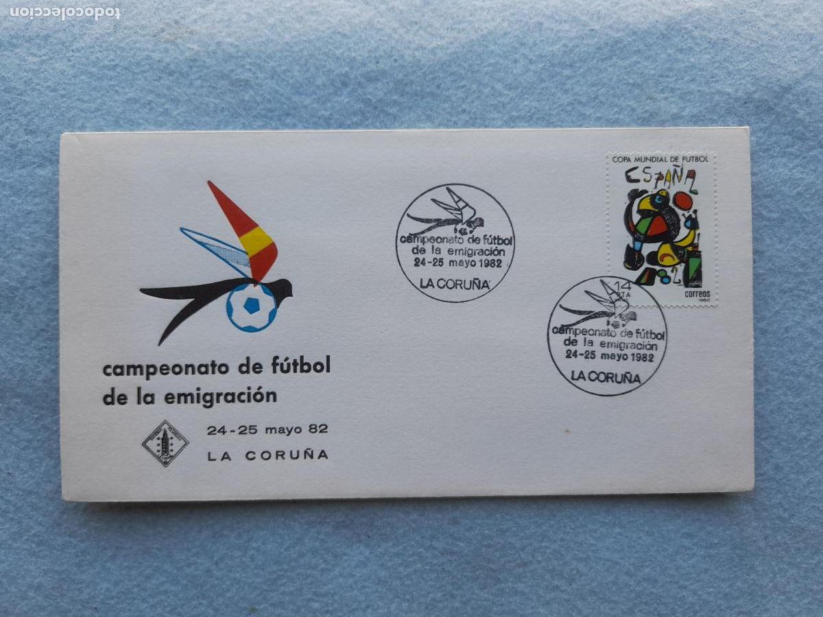 Timbres: Sobre Circulado Campeonato de F&uacute;tbol de la Emigraci&oacute;n 1982. La Coru&ntilde;a.