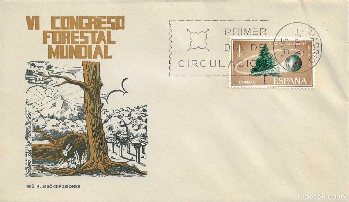 Sellos: VI CONGRESO FORESTAL MUNDIAL 1966 (EDIFIL 1736) EN SOBRE PRIMER DIA SIN CIRCULAR DE MS RARO ASI