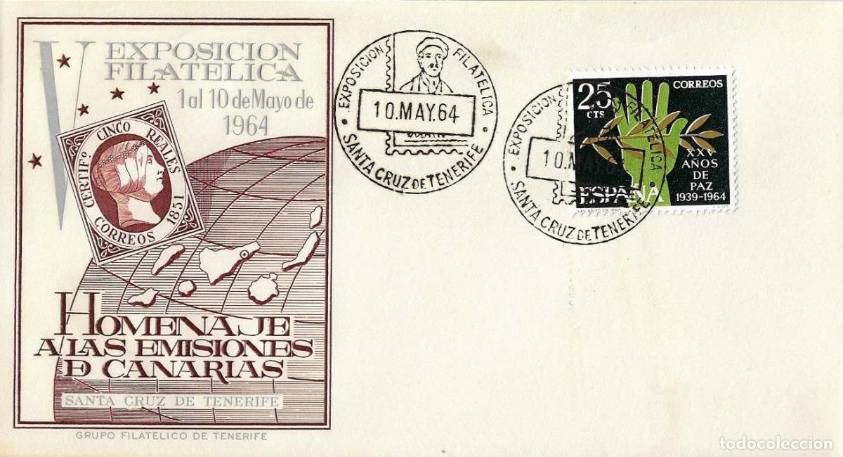 Sellos: PINTURA V EXPOSICION, SANTA CRUZ TENERIFE (CANARIAS) 10 MAYO 1964. MATASELLOS ZULOAGA SOBRE GFT GRIS