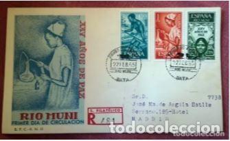 Francobolli: RIO MUNI XXV A&Ntilde;OS DE PAZ 1965 SOBRE PRIMER DIA CIRCULADO DEL SERVICIO FILATELICO.