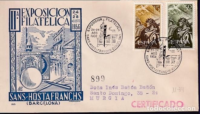 Sellos: 1956-24/08 BARCELONA, ARQUITECTURA, EXP. FILATELICA SANS-HOSTAFRANCHS