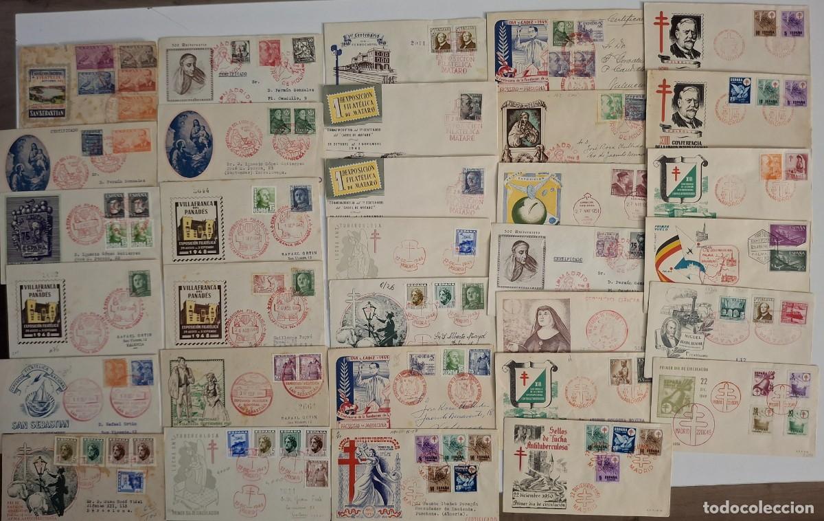 Francobolli: HB1305 Sellos ESPA&Ntilde;A juego de 32 sobres con matasellos rojos entre 1948 y 1956