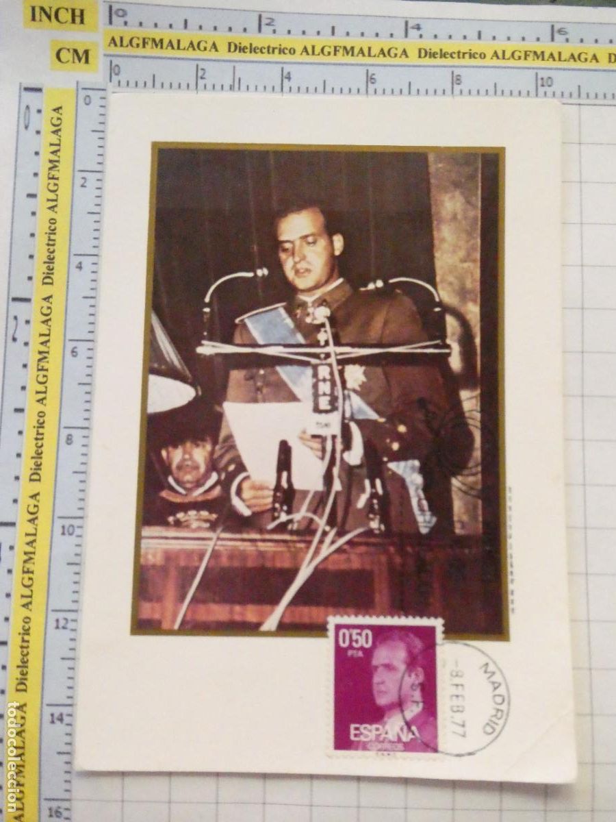 Sellos: POSTAL CASA REAL FILAT&Eacute;LICA. A&Ntilde;O 1977 REY JUAN CARLOS I DISCURSO RADIO NACIONAL ESPA&Ntilde;A. 3083