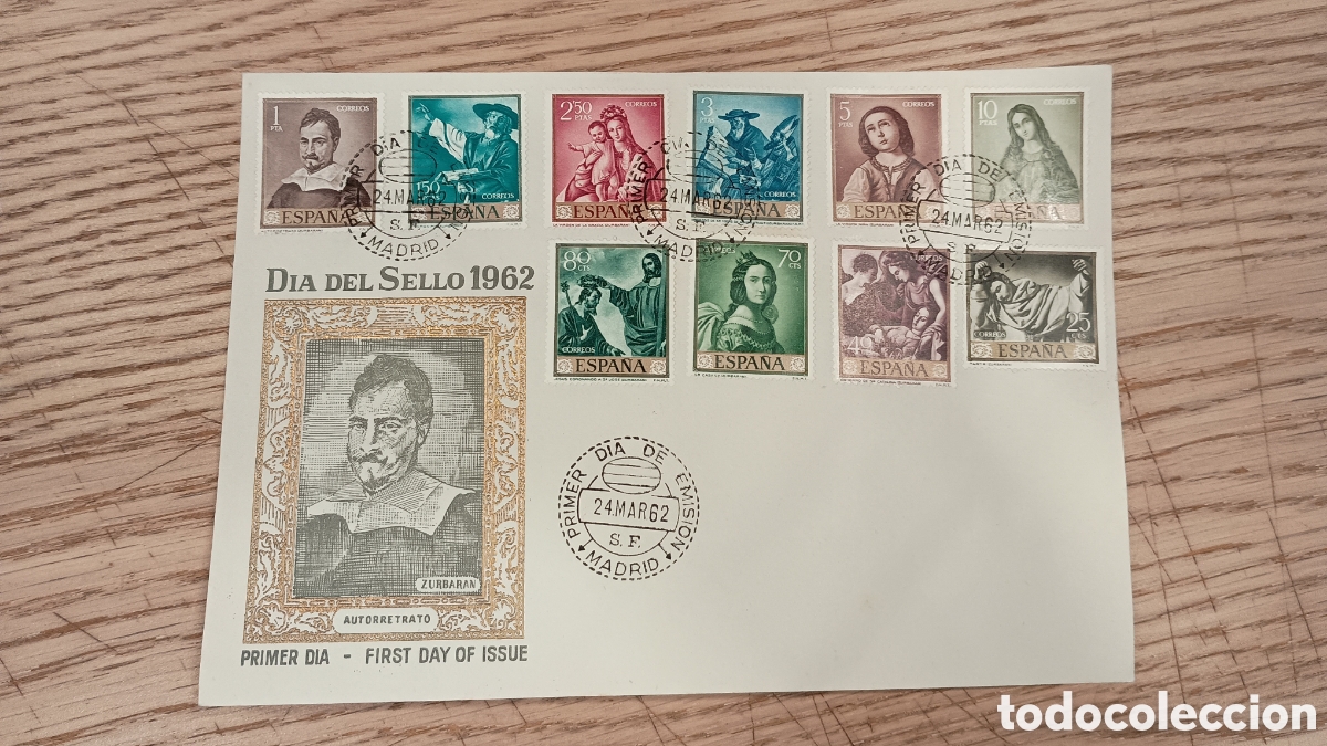 Sellos: ESPA&Ntilde;A 1962 - FRANCISCO DE ZURBAR&Aacute;N - SOBRE PRIMER D&Iacute;A TAMA&Ntilde;O GRANDE 200X140 - EDIFIL 1418/1427