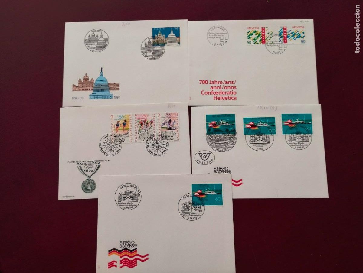Sellos: 5 SOBRES PRIMER DIA CON MATASELLOS CONMEMORATIVOS PRINCIPIOS DECADA 1990