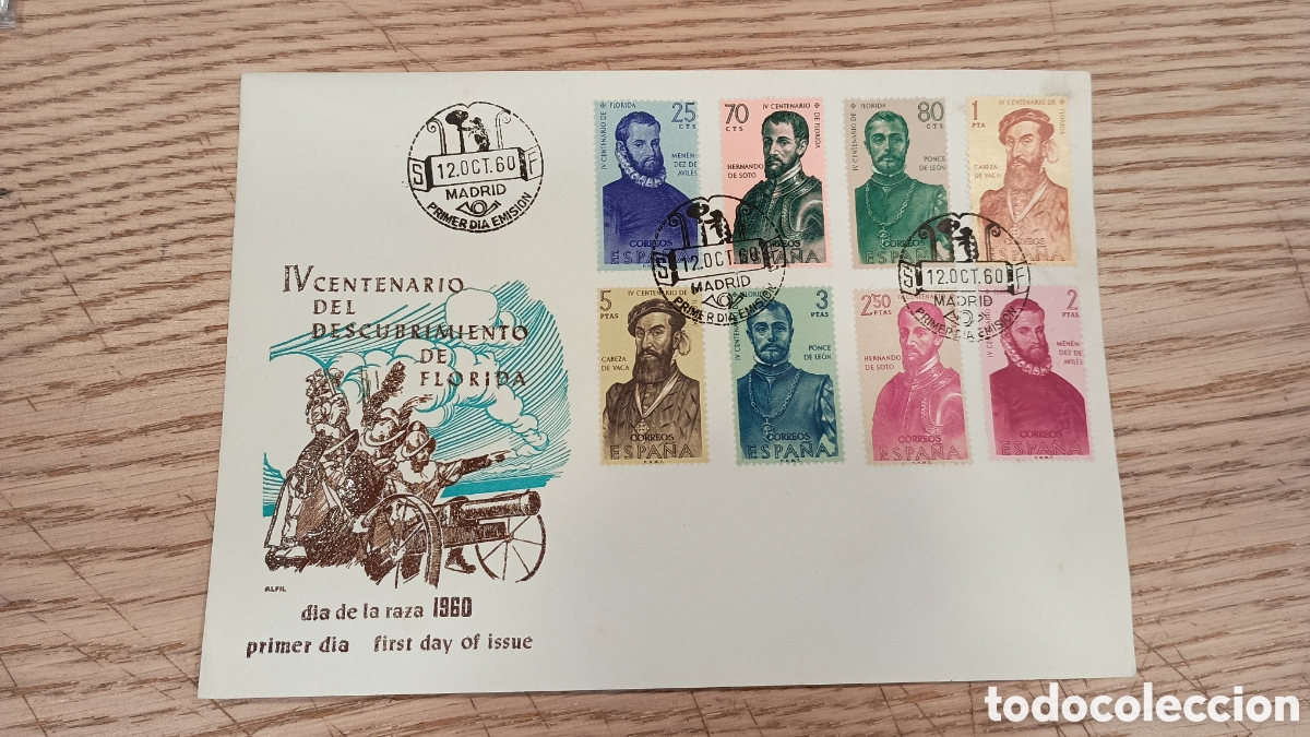 Sellos: ESPA&Ntilde;A 1960 - FORJADORES DE AM&Eacute;RICA - SOBRE PRIMER D&Iacute;A TAMA&Ntilde;O GRANDE - EDIFIL 1298/1305