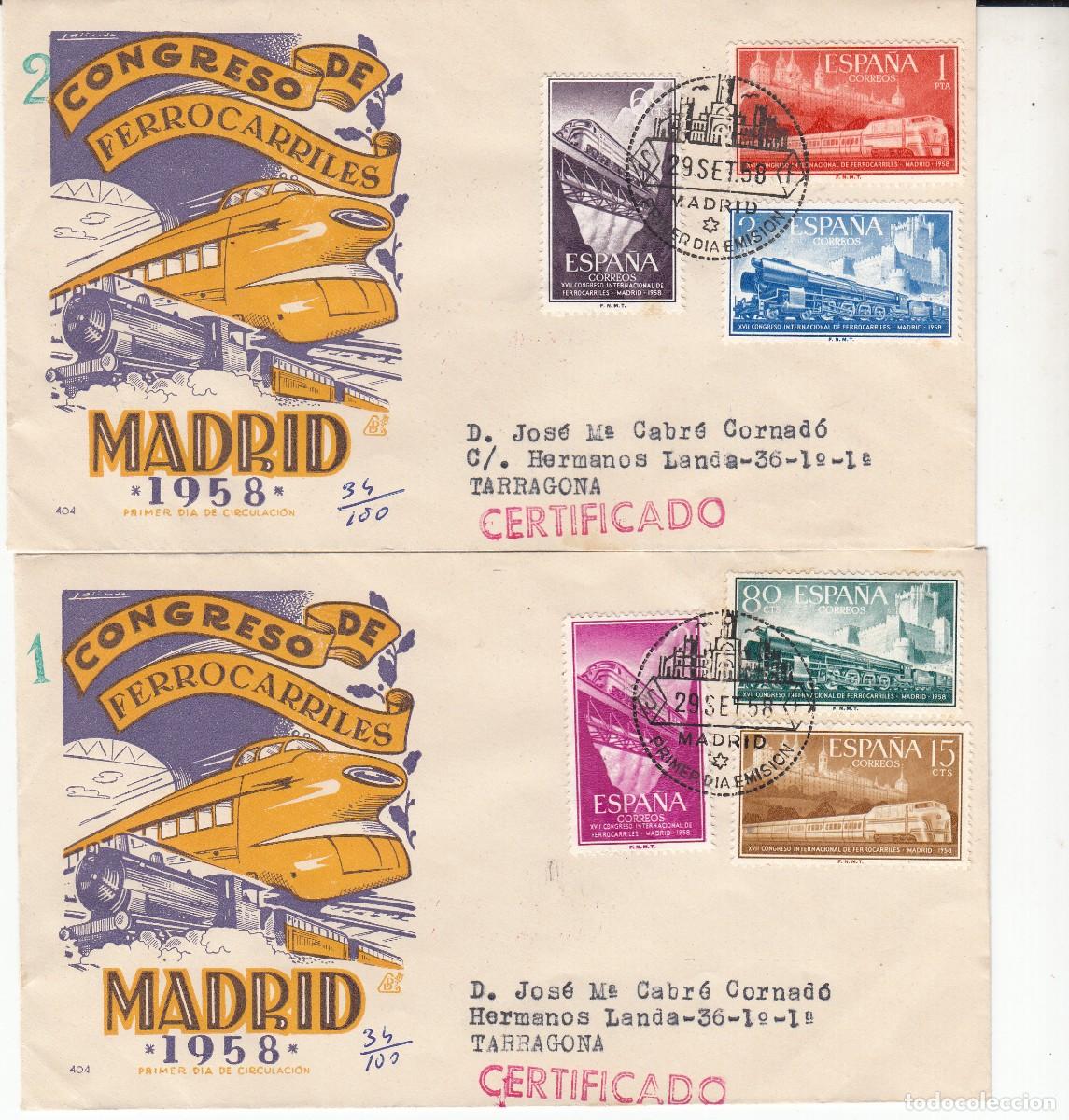 Sellos: SPD - PRIMER D&Iacute;A - 1958 CONGRESO INT. DE FERROCARRILES NUMS. 1232 A 1237