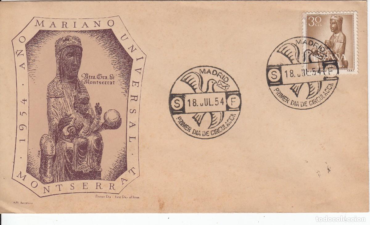 Sellos: SPD - PRIMER D&Iacute;A - 1954 - A&Ntilde;O MARIANO - NUM. 1135 VIRGEN DE MONTSERRAT