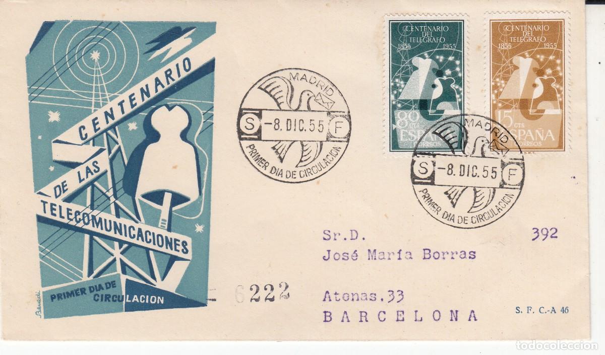 Sellos: SPD - PRIMER D&Iacute;A - 1955 CENTENARIO DEL TEL&Eacute;GRAFO NUMS 1180 Y 1181