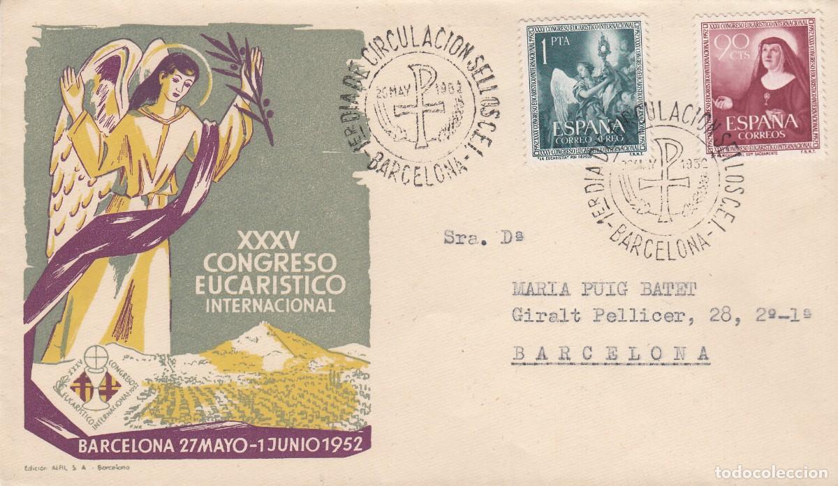 Sellos: SPD - PRIMER D&Iacute;A - 1952 CONGRESO EUCAR&Iacute;STICO INTERNACIONAL BARCELONA NUMS. 1116 - 7