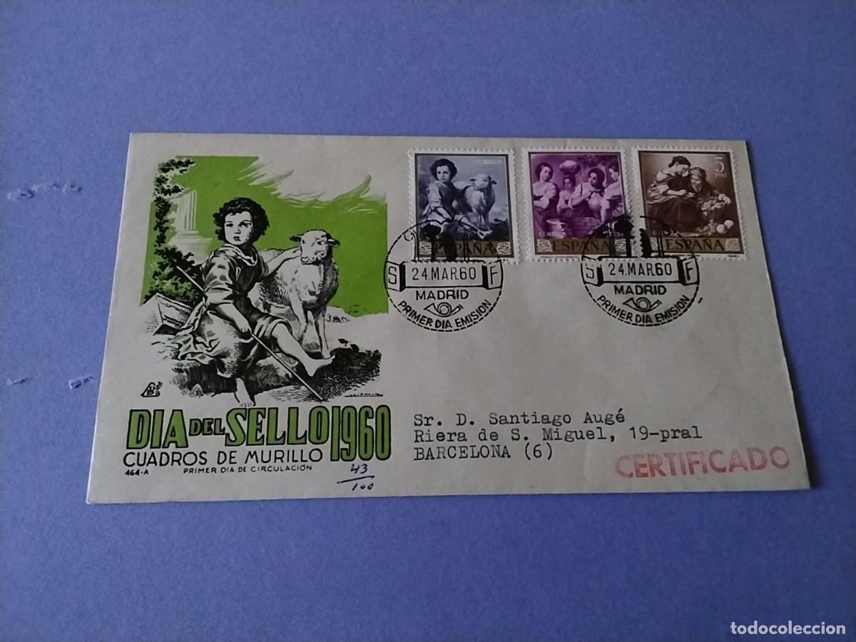 Sellos: Sobre primer dia Espa&ntilde;a 1960 circulado certificado