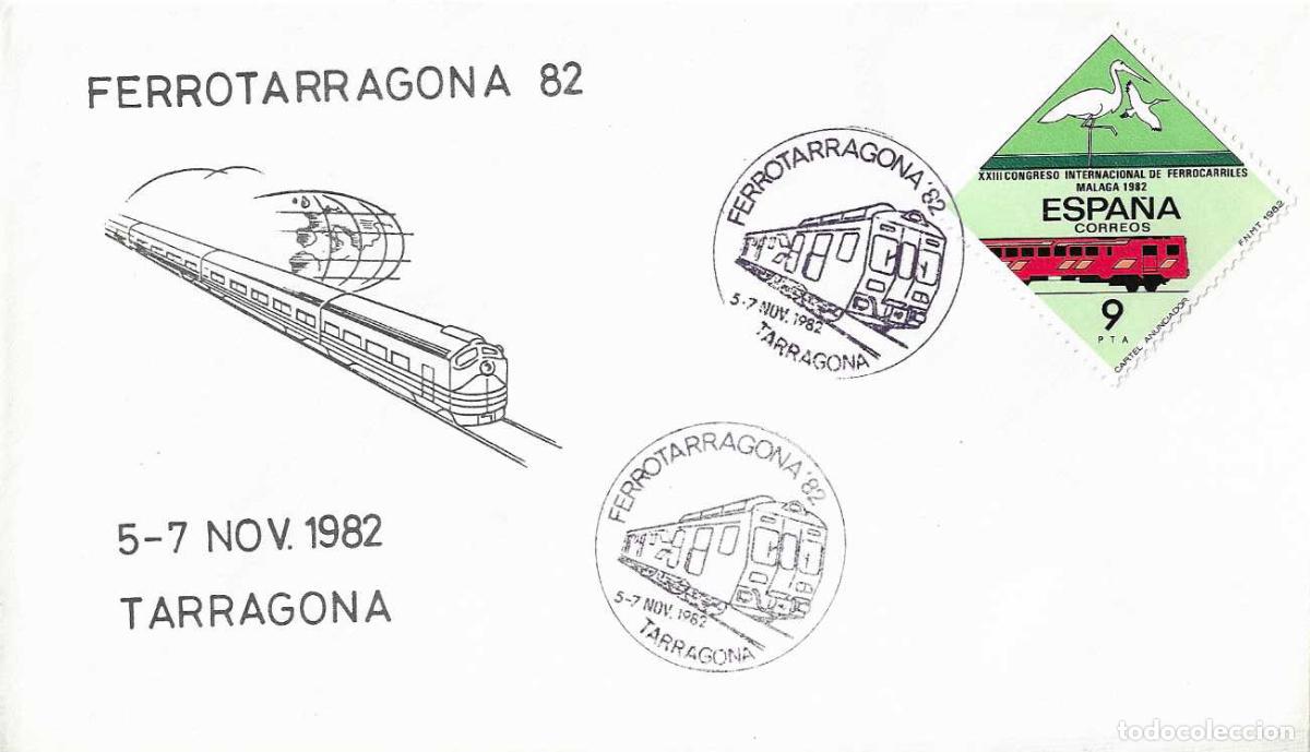 Sellos: TRENES FERROTARRAGONA 82, TARRAGONA 1982. MATASELLOS FERROCARRIL EN RARO SOBRE ILUSTRADO