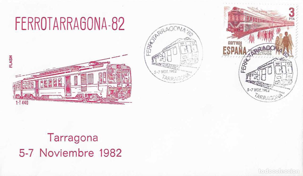 Sellos: TRENES FERROTARRAGONA 82, TARRAGONA 1982. RARO MATASELLOS FERROCARRIL EN SOBRE DE FLASH