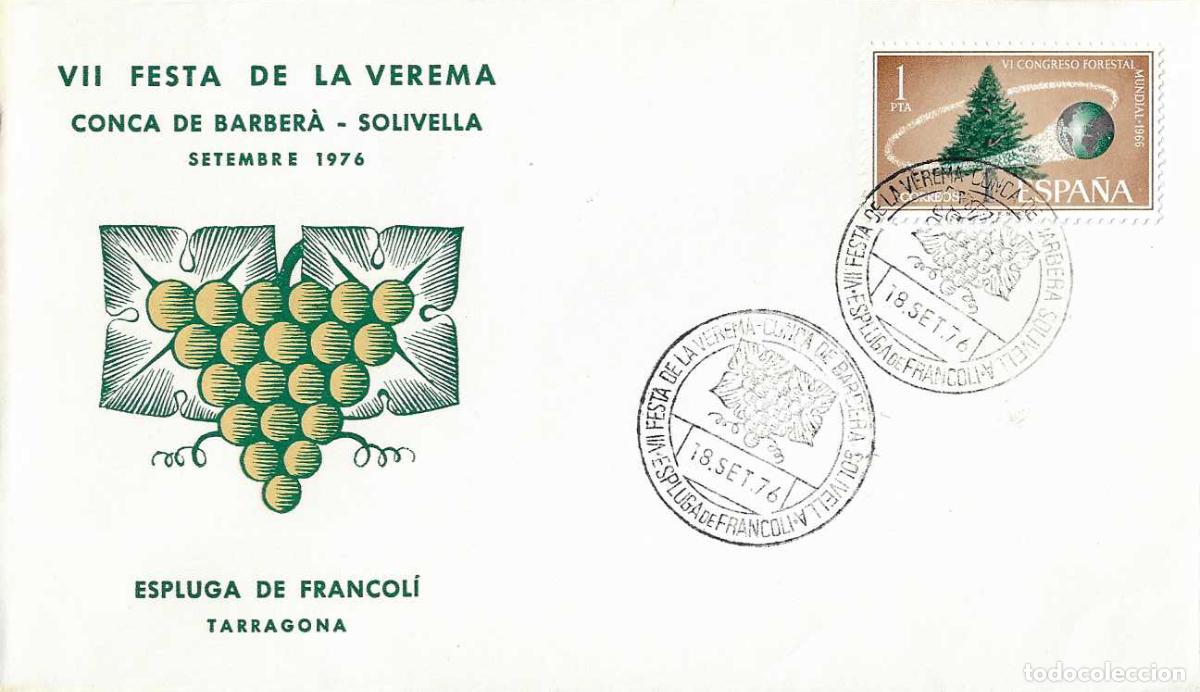 Sellos: VINO VENDIMIA VII FESTA VEREMA ESPLUGA DE FRANCOLI (TARRAGONA) 18 SEPTIEMBRE 1976. MATASELLOS RARO