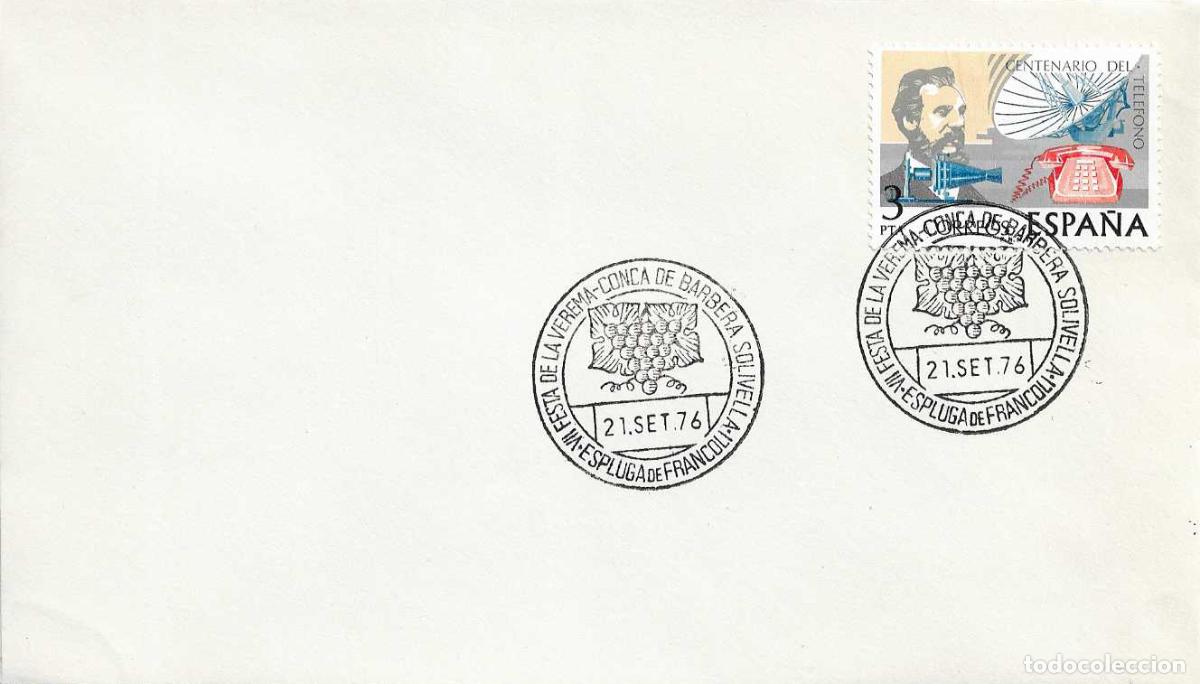 Sellos: VINO VENDIMIA VII FESTA VEREMA ESPLUGA DE FRANCOLI (TARRAGONA) 21 SEPTIEMBRE 1976 MATASELLO RARO RWR