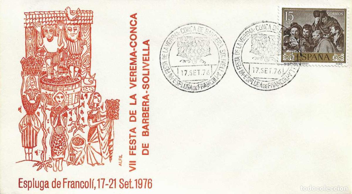 Sellos: VINO VENDIMIA VII FESTA VEREMA ESPLUGA DE FRANCOLI (TARRAGONA) 17 SEPTIEMBRE 1976. MATASELLOS RARO