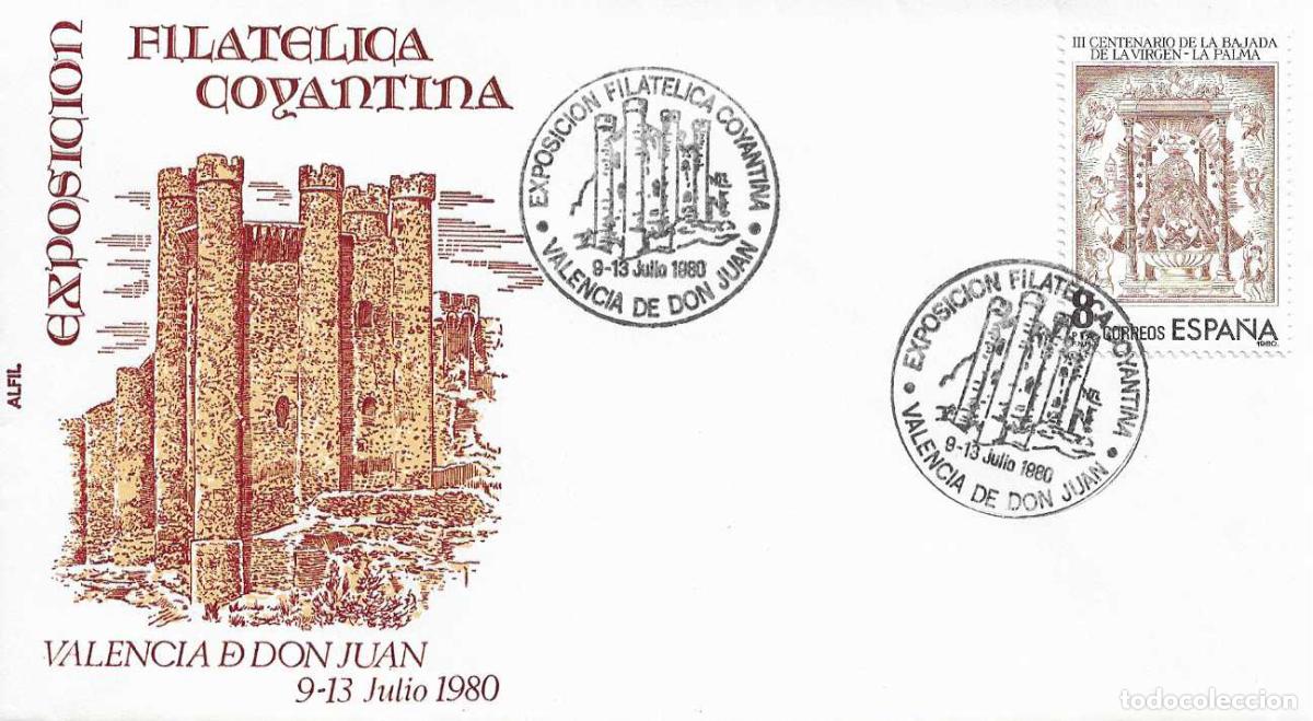 Sellos: EXPOSICION FILATELICA COYANTINA, VALENCIA DE DON JUAN (LEON) 1980. RARO MATASELLOS CASTILLO EN SOBRE