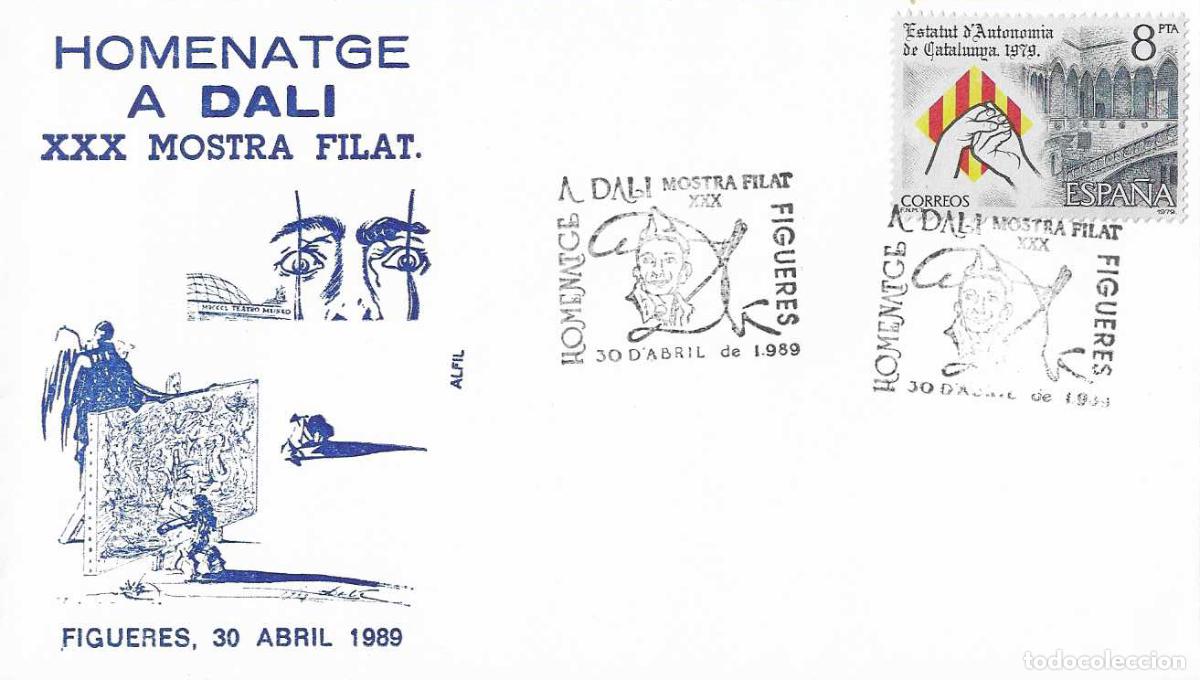Sellos: PINTURA DALI HOMENATGE XXX MOSTRA FIGUERAS FIGUERES (GERONA GIRONA) 1989 RARO MATASELLOS SOBRE ALFIL