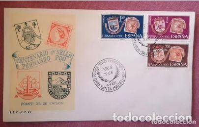 Timbres: FERNANDO POO CENTENARIO PRIMER SELLO 1968 (EDIFIL 262/64 ) SOBRE PRIMER DIA DEL SERVICIO FILATELICO