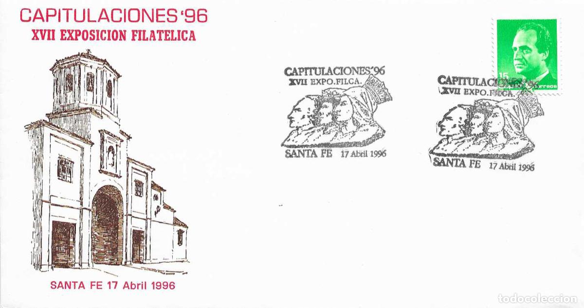 Briefmarken: COLON REYES CATOLICOS CAPITULACIONES 96, SANTA FE (GRANADA) 1996. MATASELLOS EN RARO SOBRE ILUSTRADO