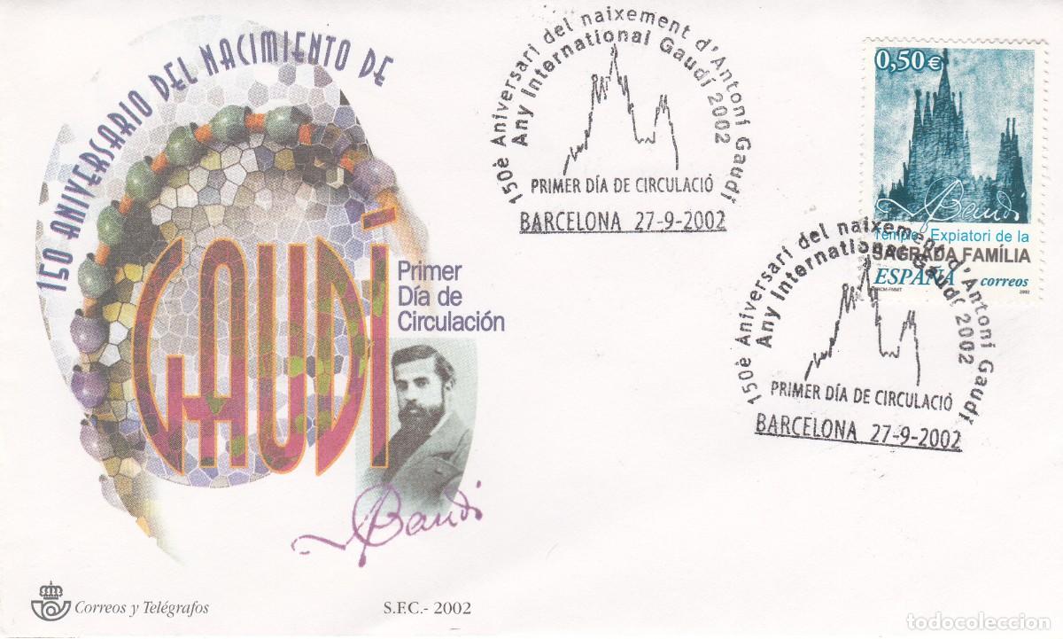 Sellos: SPD - PRIMER D&Iacute;A - 2002 - SAGRADA FAMILIA - GAUDI - MATASELLOS BARCELONA NUM. 3924