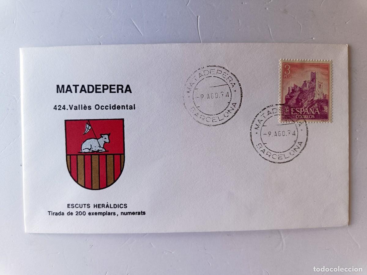 Sellos: MATASELLOS EN SOBRE ILUSTRADO CON ESCUDO DE LA POBLACI&Oacute;N DE MATADEPERA - VALL&Eacute;S OCCIDENT - BARCELONA