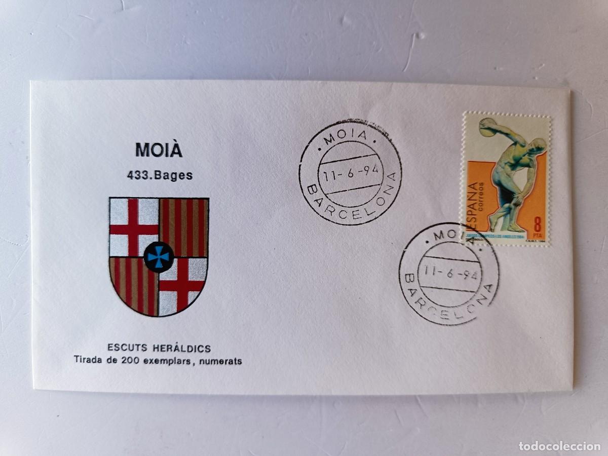 Selos: MATASELLOS EN SOBRE ILUSTRADO CON ESCUDO DE LA POBLACI&Oacute;N DE MOI&Agrave; - BAGES - BARCELONA
