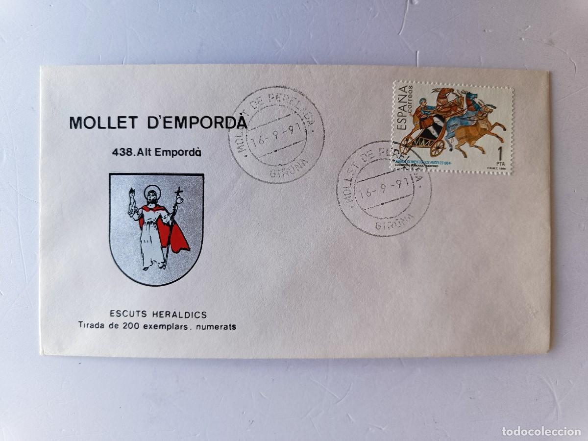 Sellos: MATASELLOS EN SOBRE ILUSTRADO CON ESCUDO DE LA POBLACI&Oacute;N DE MOLLET D'EMPORD&Agrave; - ALT EMPORD&Agrave; - GIRONA
