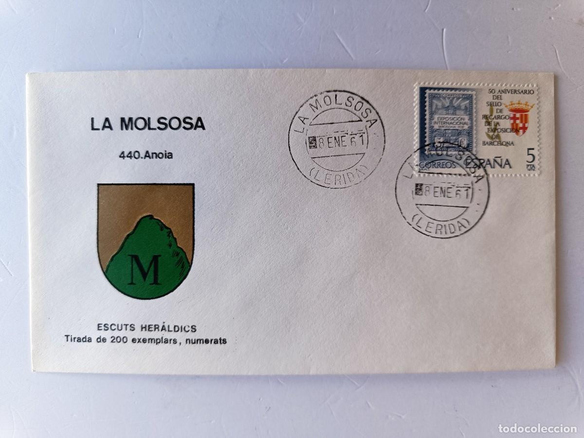 Sellos: MATASELLOS EN SOBRE ILUSTRADO CON ESCUDO DE LA POBLACI&Oacute;N DE LA MOLSOSA - ANOIA - LLEIDA