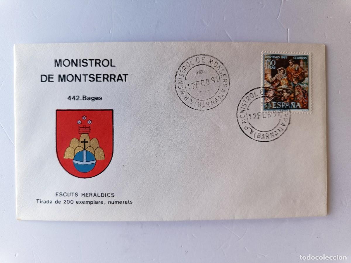 Sellos: MATASELLOS EN SOBRE ILUSTRADO CON ESCUDO DE LA POBLACI&Oacute;N DE MONISTROL DE MONTSERRAT - BAGES - BARCEL