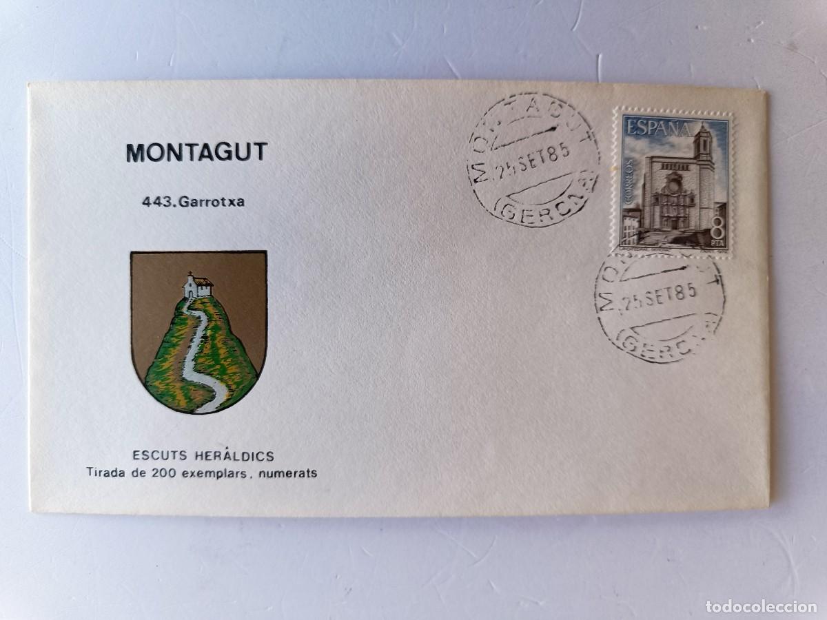 Sellos: MATASELLOS EN SOBRE ILUSTRADO CON ESCUDO DE LA POBLACI&Oacute;N DE MONTAGUT - GARROTXA - GERONA