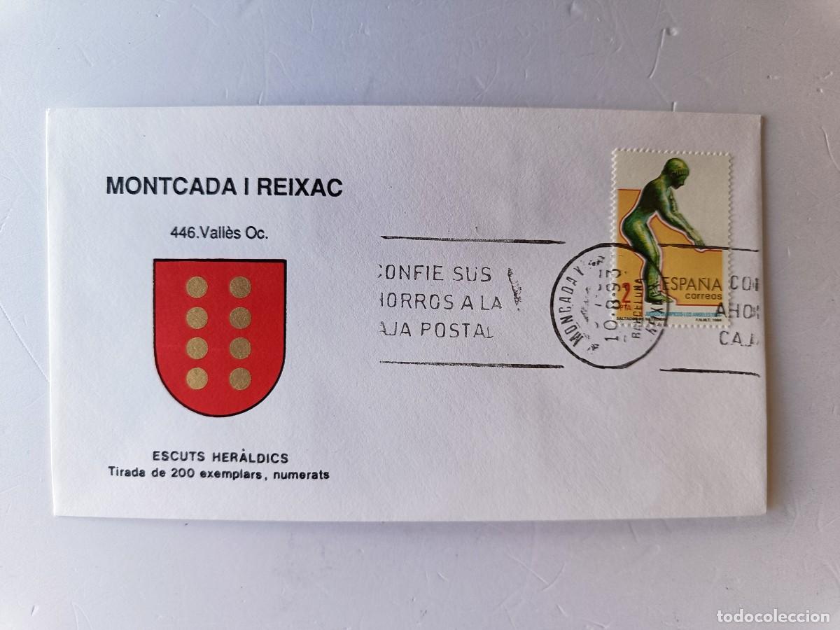 Sellos: MATASELLOS EN SOBRE ILUSTRADO CON ESCUDO DE LA POBLACI&Oacute;N DE MONTCADA I REIXAC - VALL&Egrave;S OC. - BARCELO