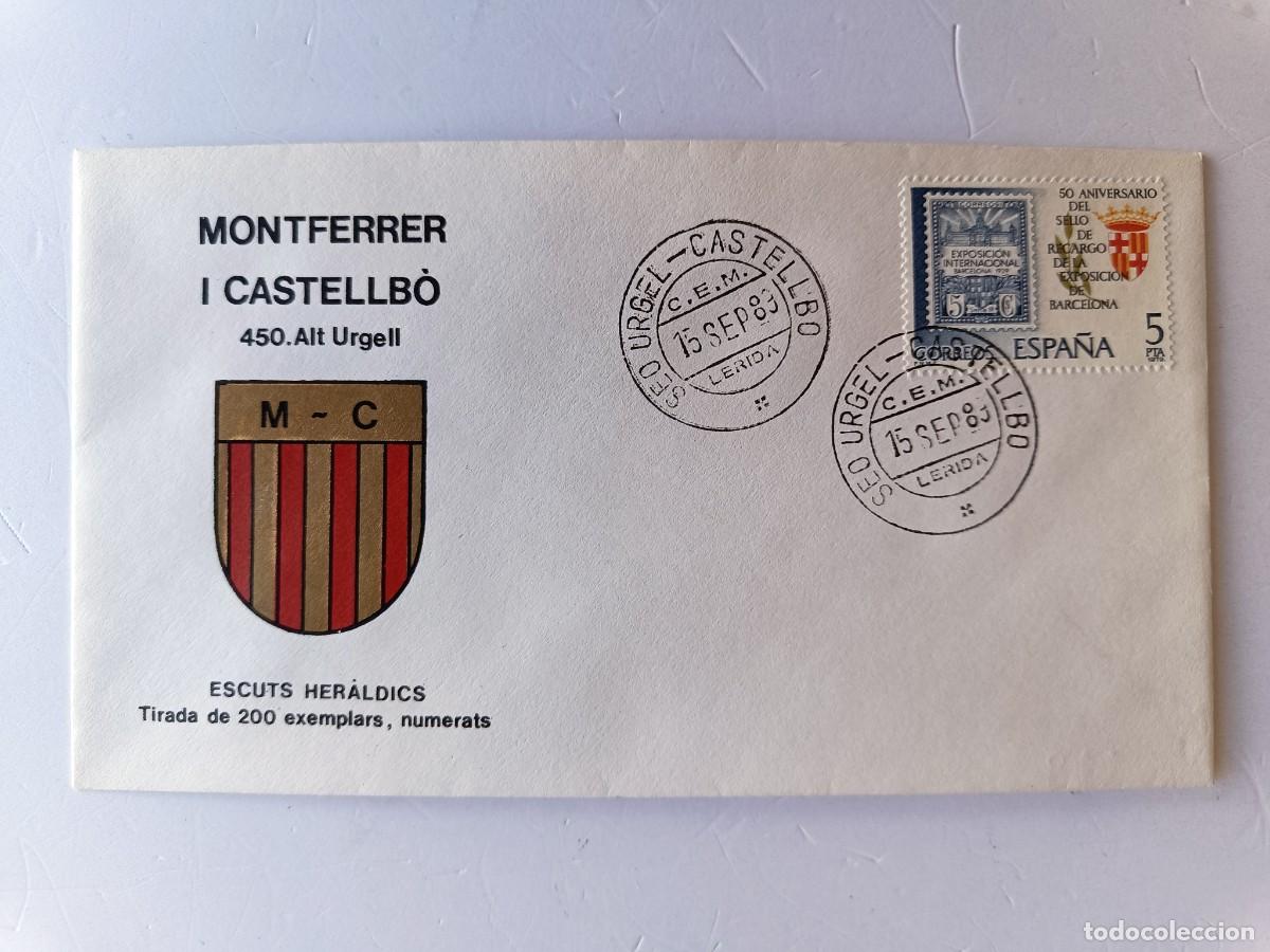Sellos: MATASELLOS EN SOBRE ILUSTRADO CON ESCUDO DE LA POBLACI&Oacute;N DE MONTFERRER I CASTELLB&Oacute; - ALT URGELL - LE
