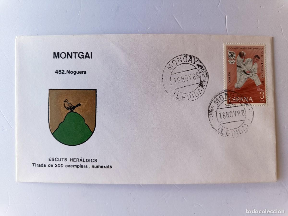 Sellos: MATASELLOS EN SOBRE ILUSTRADO CON ESCUDO DE LA POBLACI&Oacute;N DE MONTGAI - NOGUERA - LERIDA